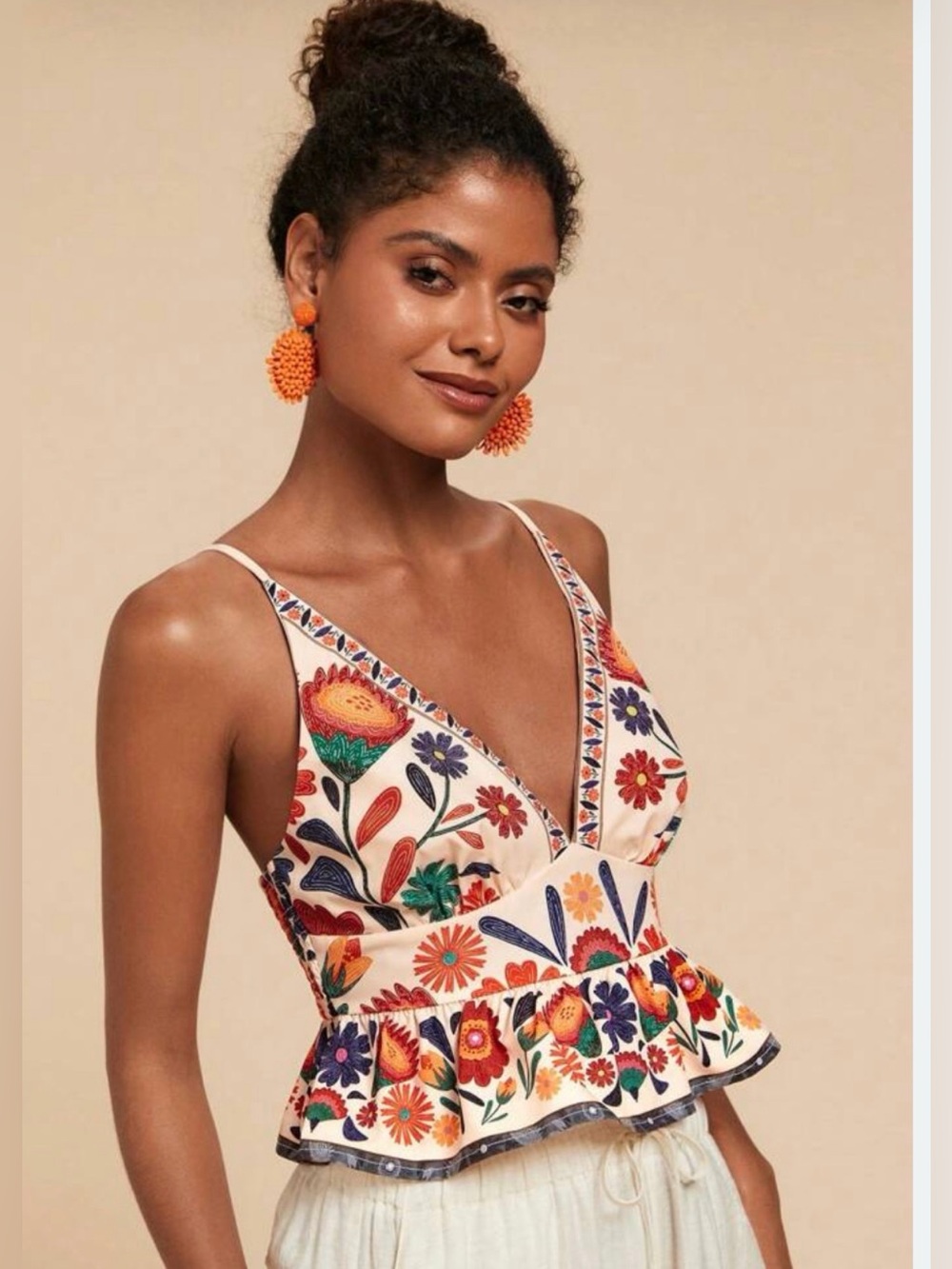 SHEIN Curve White Floral Peplum Cropped Cami Tank Size XL - C39-309